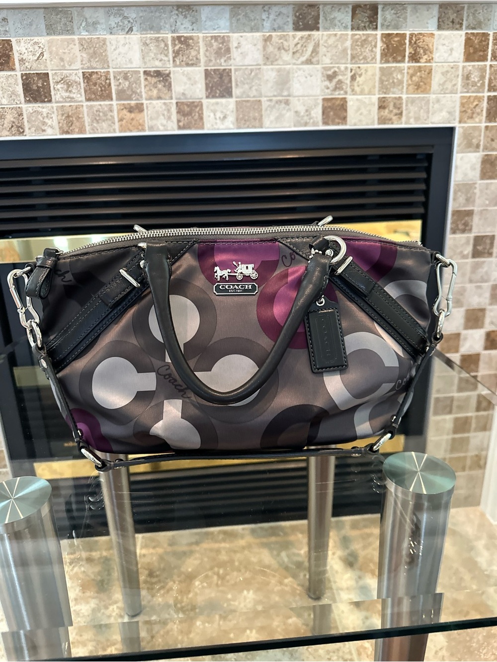 Coach Purple and Gray Signature Circle Satchel